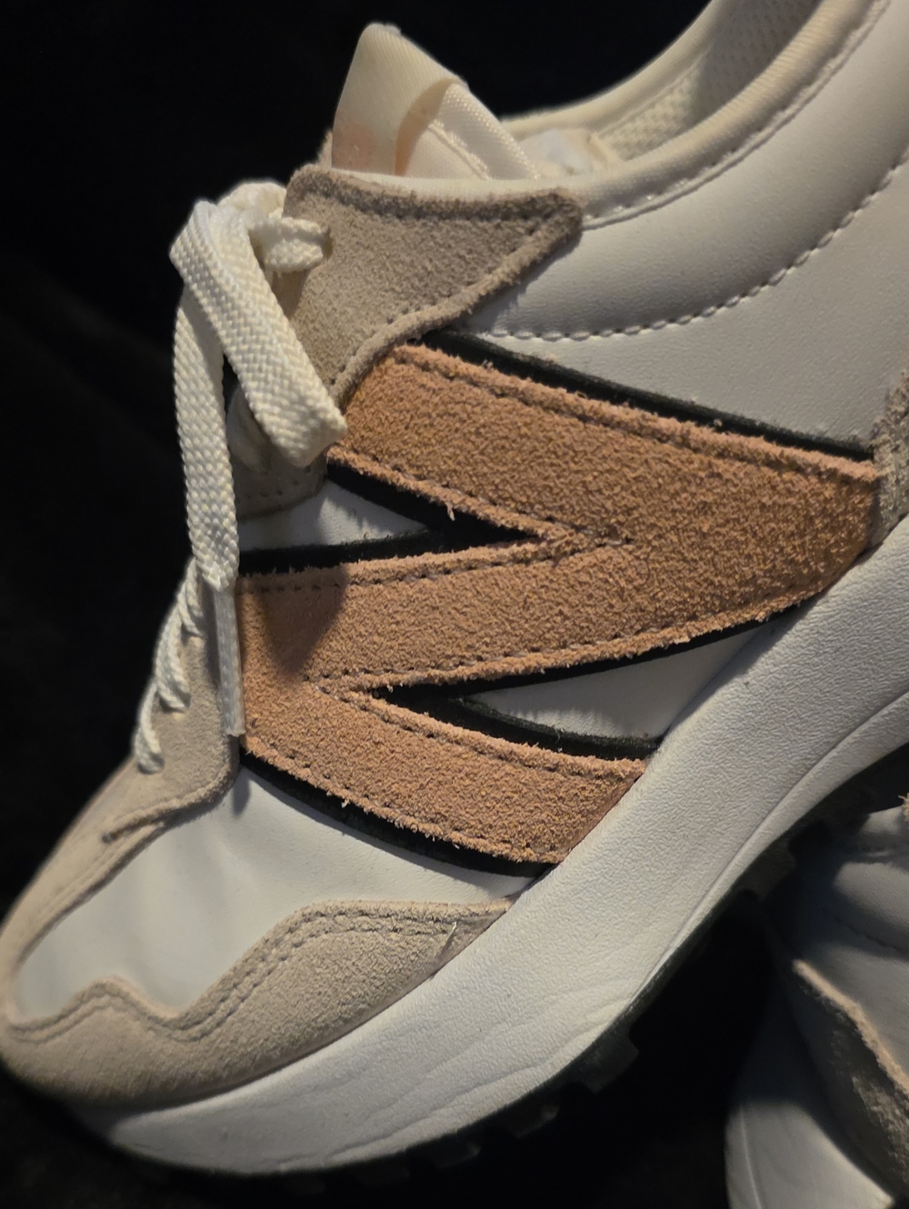 New Balance 327's Women's White, Tan & Pink Retro Runner Sneakers - Picture 6 of 8